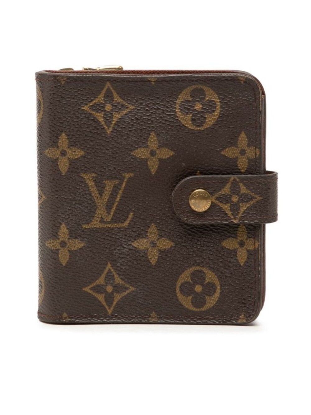 Louis Vuitton Monogram Compact Zip Wallet Bifold Brown Leather